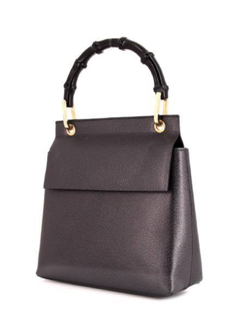 Gucci NWOT Black Leather Bamboo Top-Handle Bag with Gold Hardware w/ COA